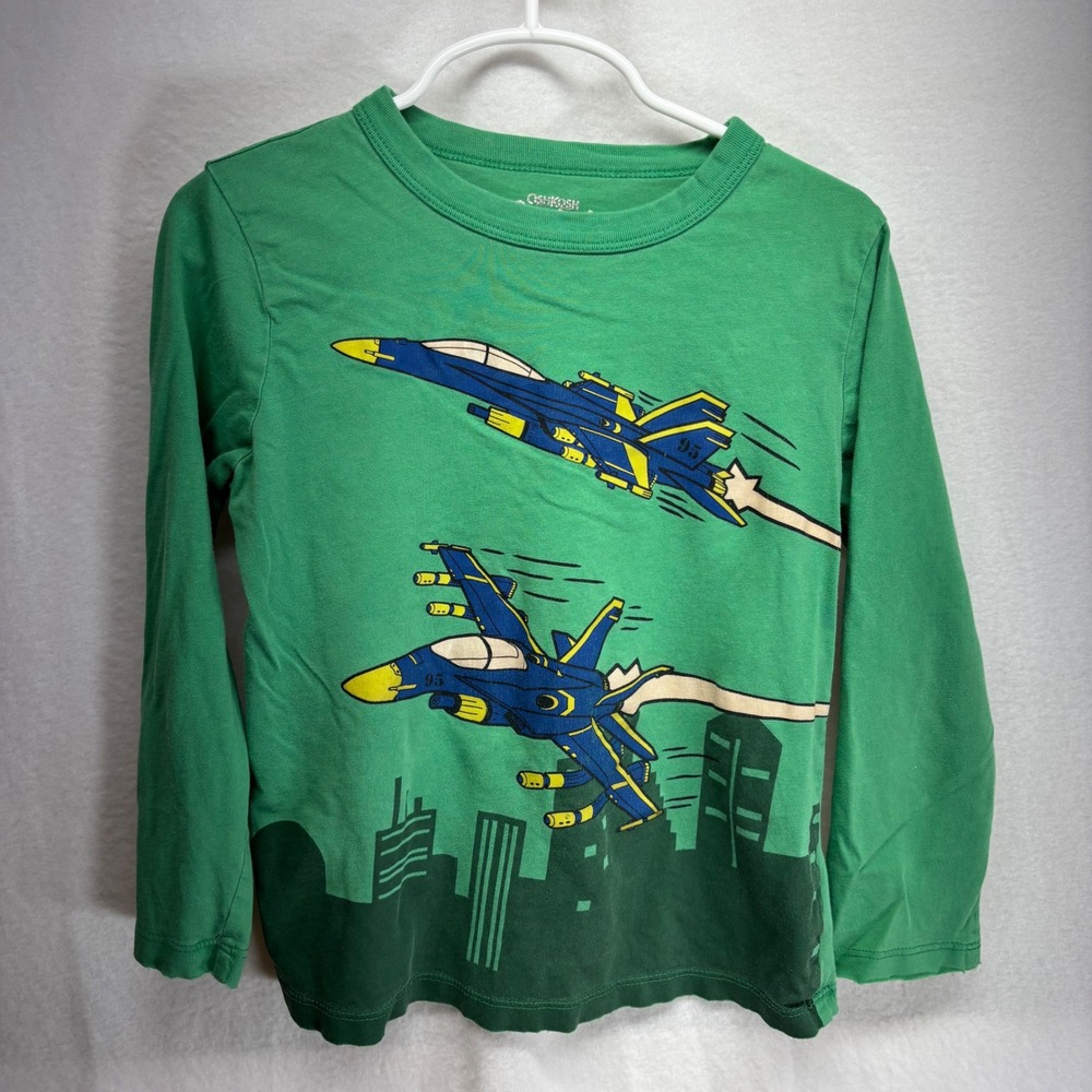 OshKosh Originals Kids Green Long Sleeve Shirt‎ Size 5 Jets City Graphic
